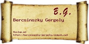 Bercsinszky Gergely névjegykártya